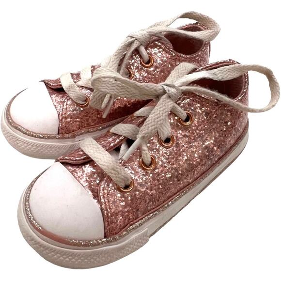 Converse baby shoes size 6 Pink Glitter Chuck Taylor All Stars sneakers trainer - Picture 4 of 6